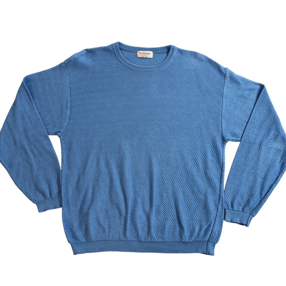 Tricots St Raphael Mens Blue Knit Sweater Large USA Made Herringbone